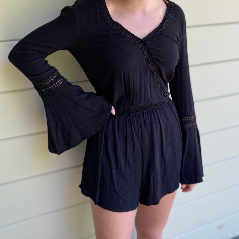 Black bell sleeve romper